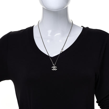 Chanel Crystal Pearl CC Pendant Necklace Silver Black 2 of 6