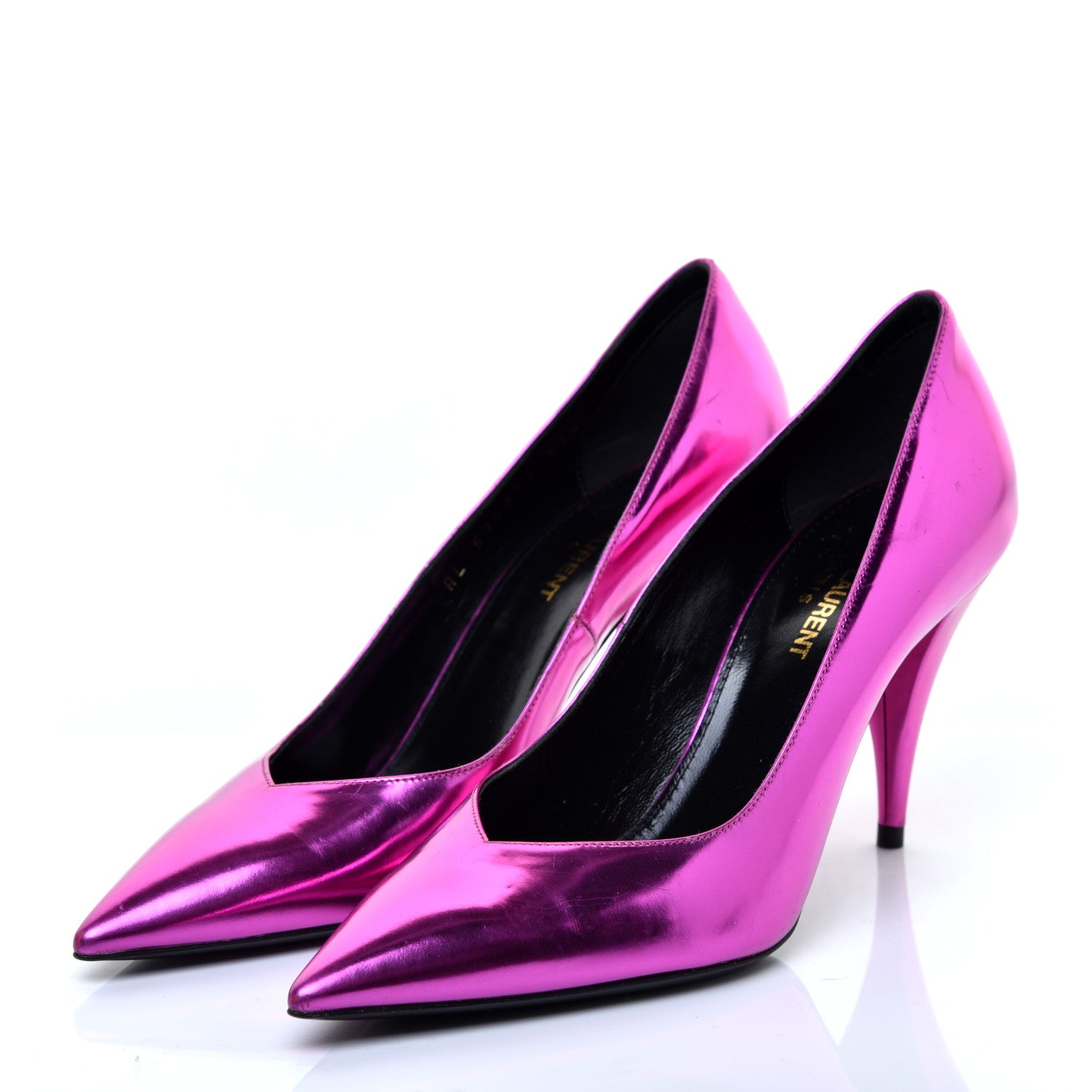 Saint Laurent Metallic Calfskin Kiki 85 Pumps 37.5 Fuchsia 3 of 8