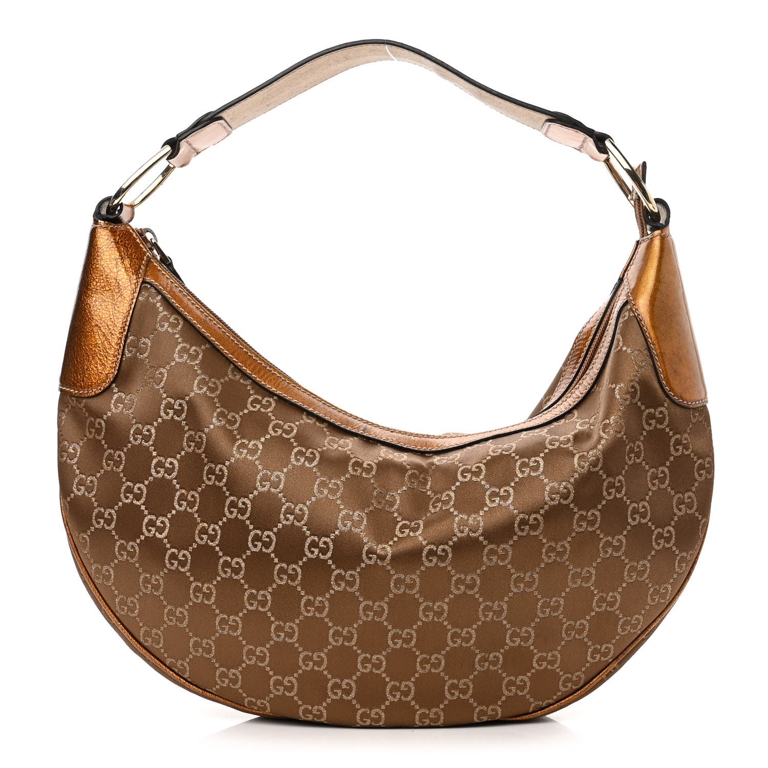 Gucci Satin Monogram Half Moon Hobo Bronze 1 of 10