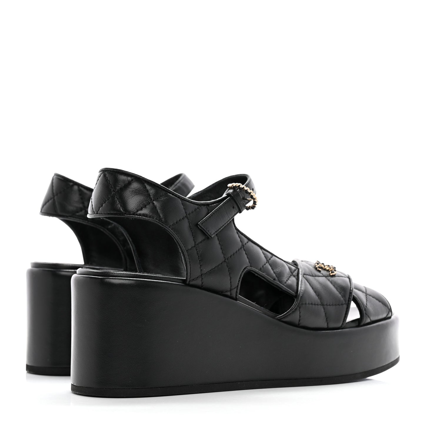 Lambskin Quilted CC Platform Sandals 39 Black