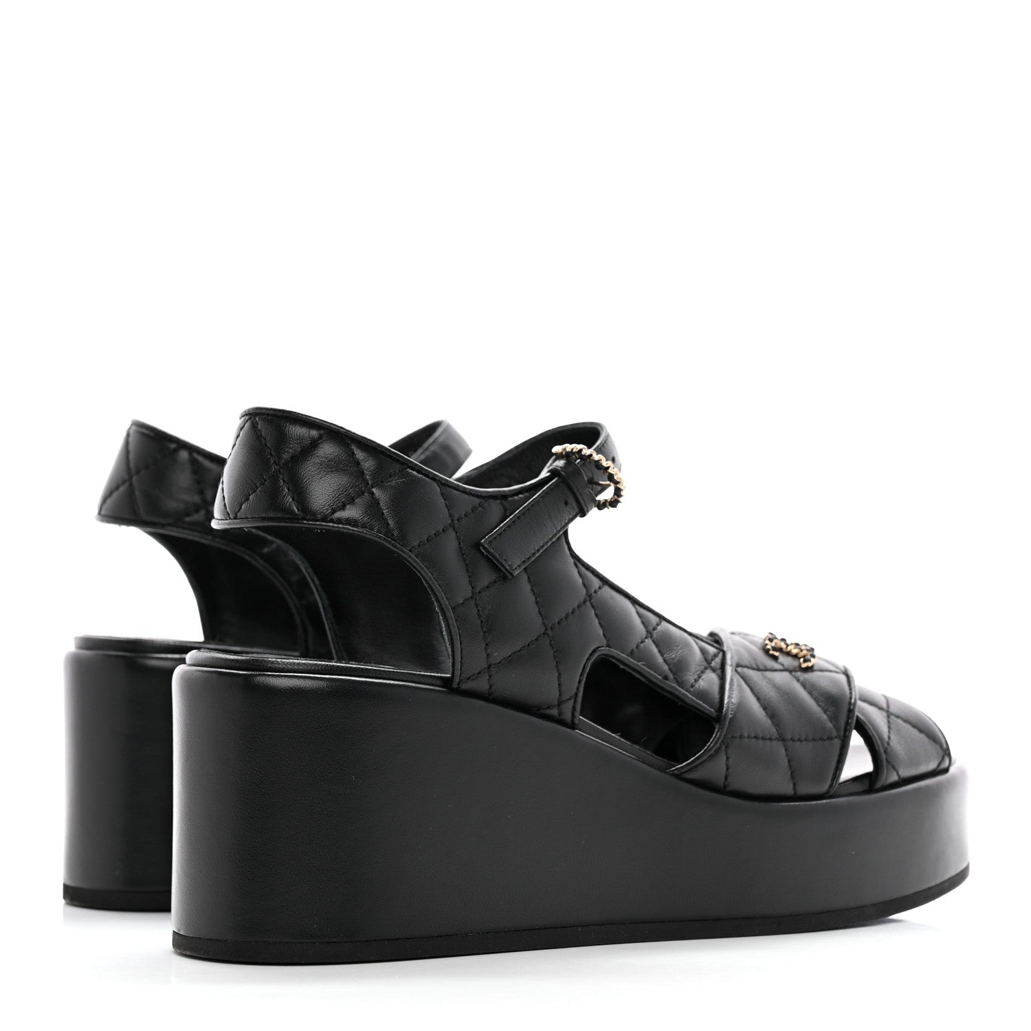 Chanel Lambskin Quilted CC Platform Sandals 39 Black 4 of 12