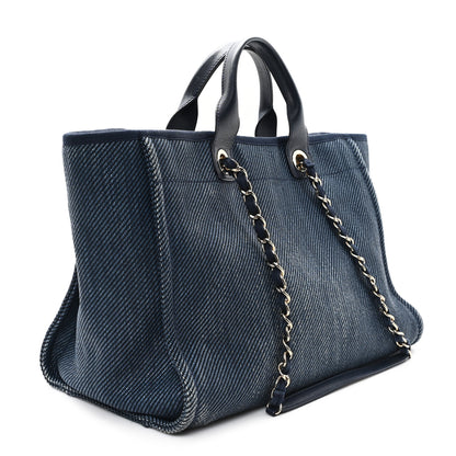 Chanel Mixed Fibers Calfskin Medium Deauville Tote Navy Blue 3 of 11
