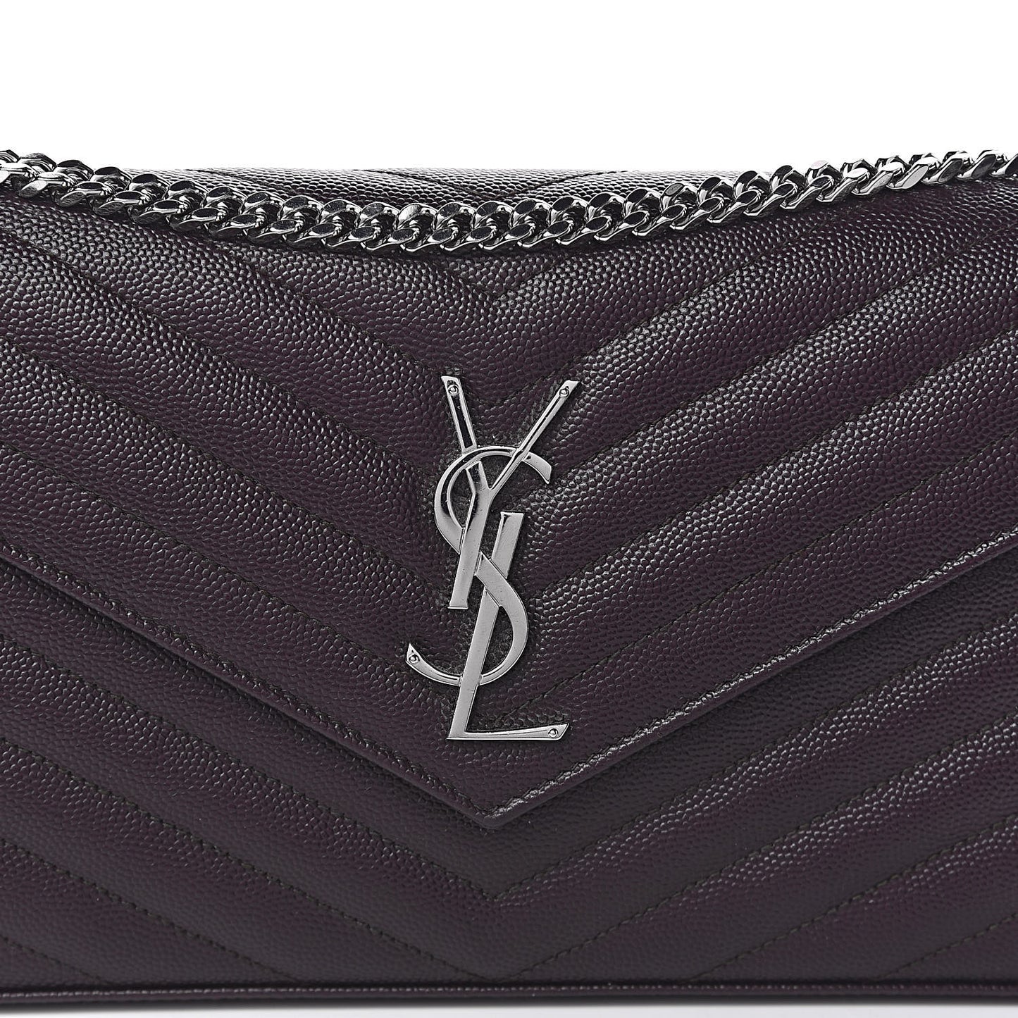 Grain De Poudre Matelasse Chevron Monogram Chain Wallet Dark Brown