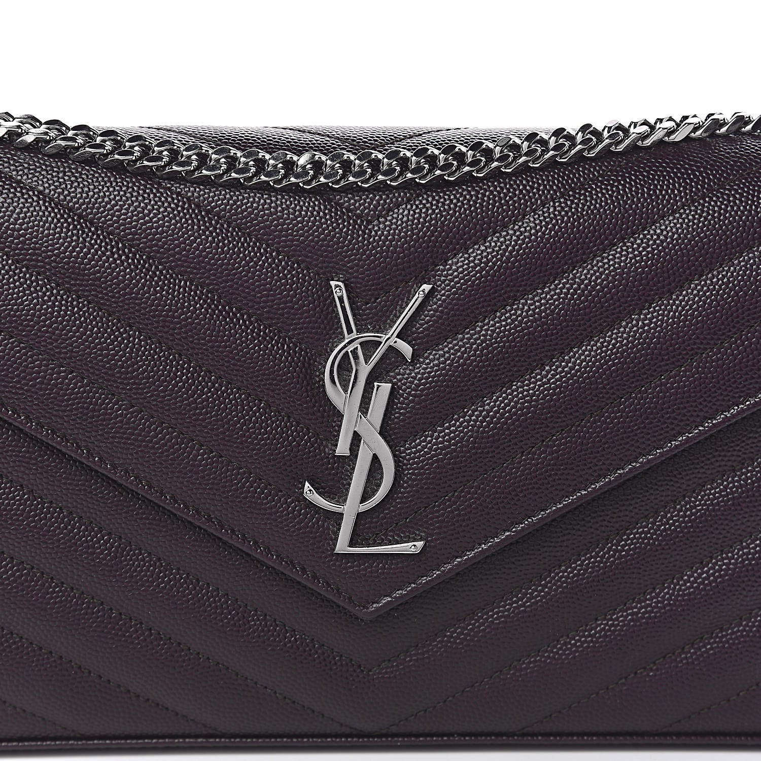 Saint Laurent Grain De Poudre Matelasse Chevron Monogram Chain Wallet Dark Brown 10 of 11