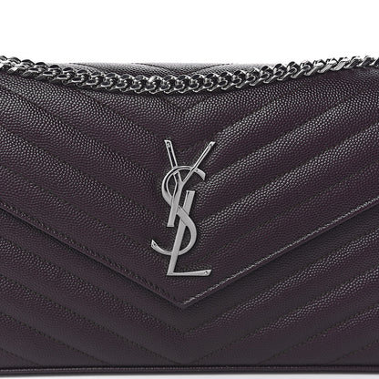 Saint Laurent Grain De Poudre Matelasse Chevron Monogram Chain Wallet Dark Brown 10 of 11