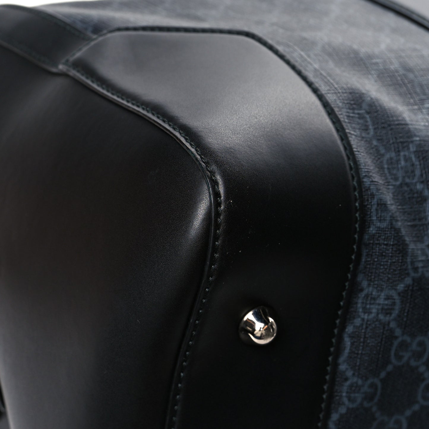 Soft GG Supreme Monogram Appia Calfskin Web Medium Carry On Duffle Bag Black Grey