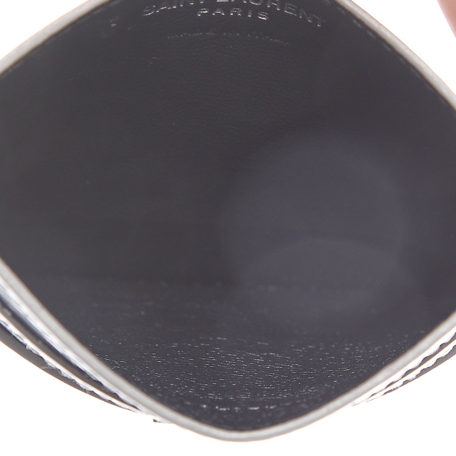 Saint Laurent Textured Patent Metallic Matelasse Chevron Monogram Credit Card Case Argento 4 of 5