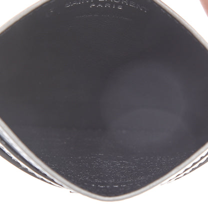 Saint Laurent Textured Patent Metallic Matelasse Chevron Monogram Credit Card Case Argento 4 of 5