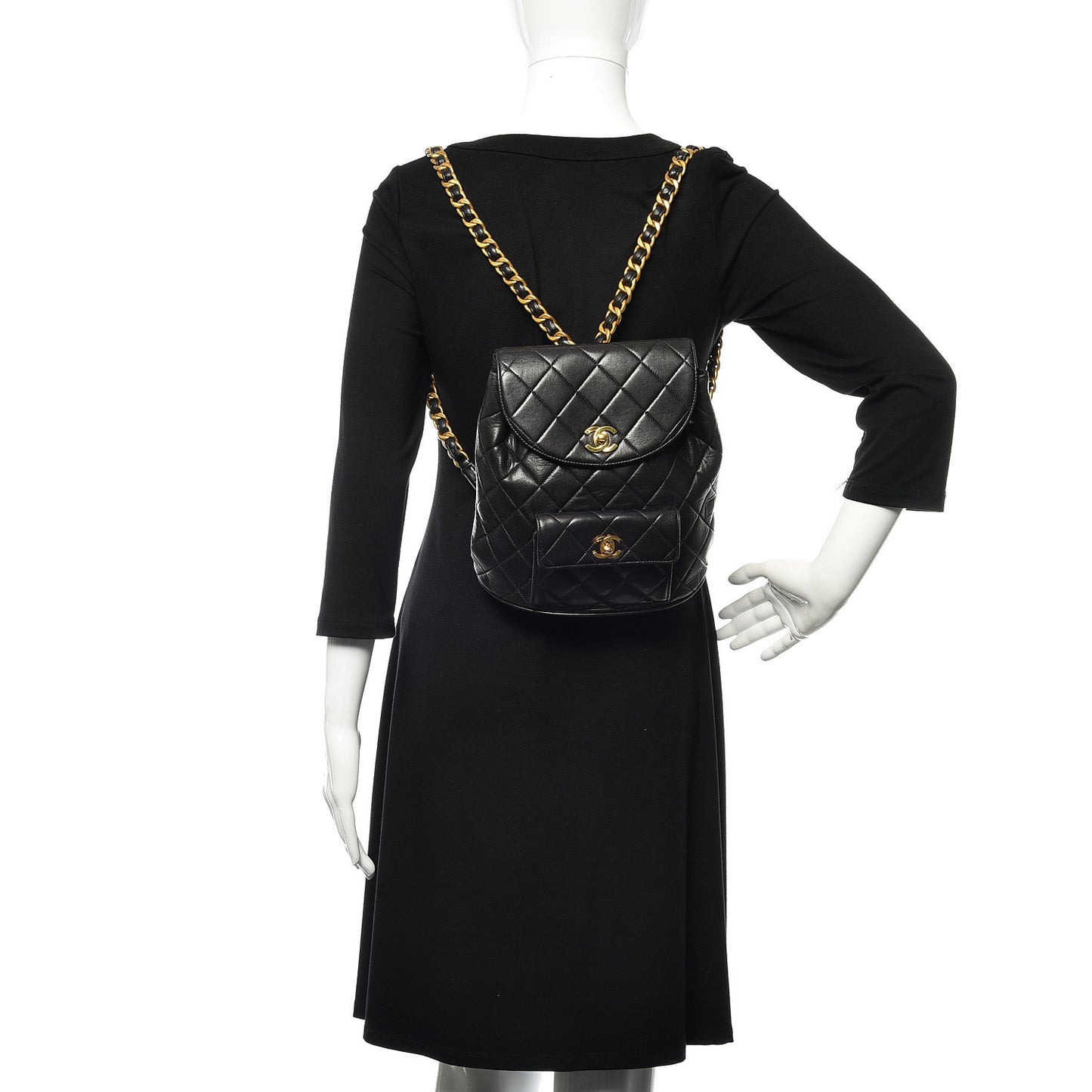 Lambskin Quilted Drawstring Backpack Black