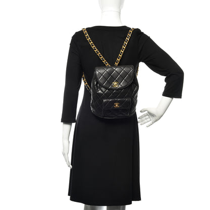 Chanel Lambskin Quilted Drawstring Backpack Black 2 of 10