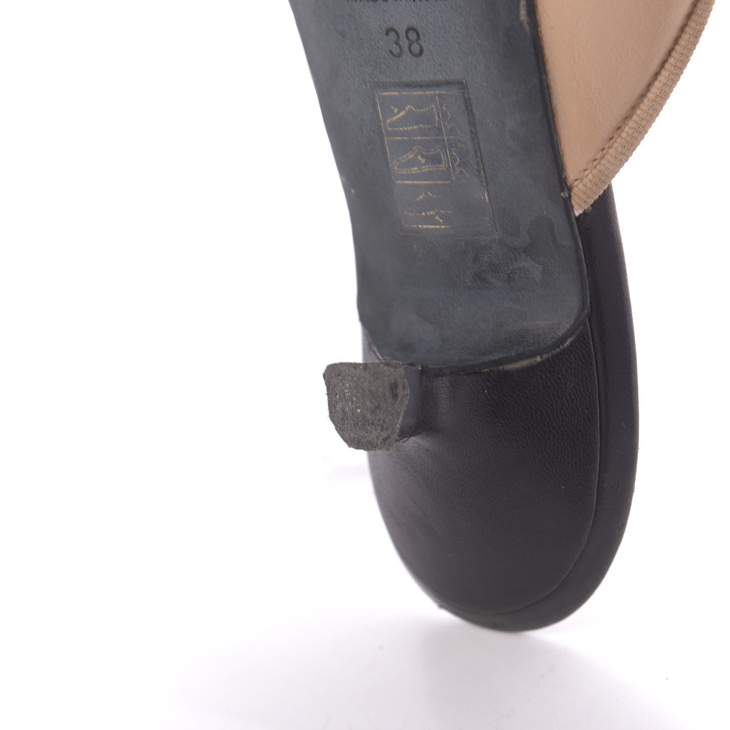 Chanel Lambskin Cap Toe CC Mules 38 Beige Black 9 of 10