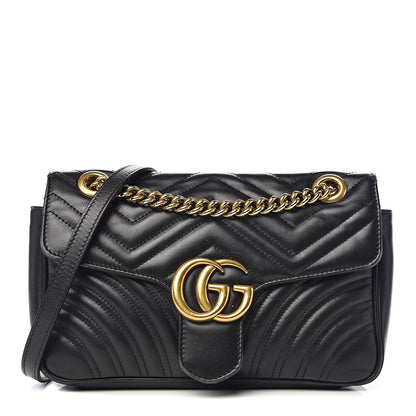 Gucci Calfskin Matelasse Small GG Marmont Shoulder Bag Black 1 of 12