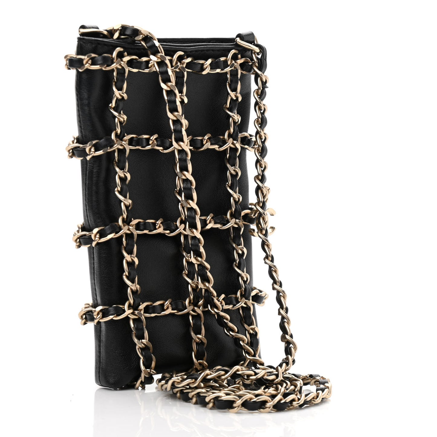Lambskin Tech Me Out Clutch With Chain Black