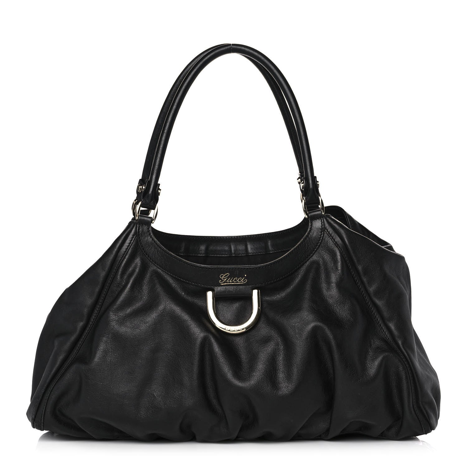 Gucci Calfskin Large D Gold Ring Shoulder Bag Black 1 of 16
