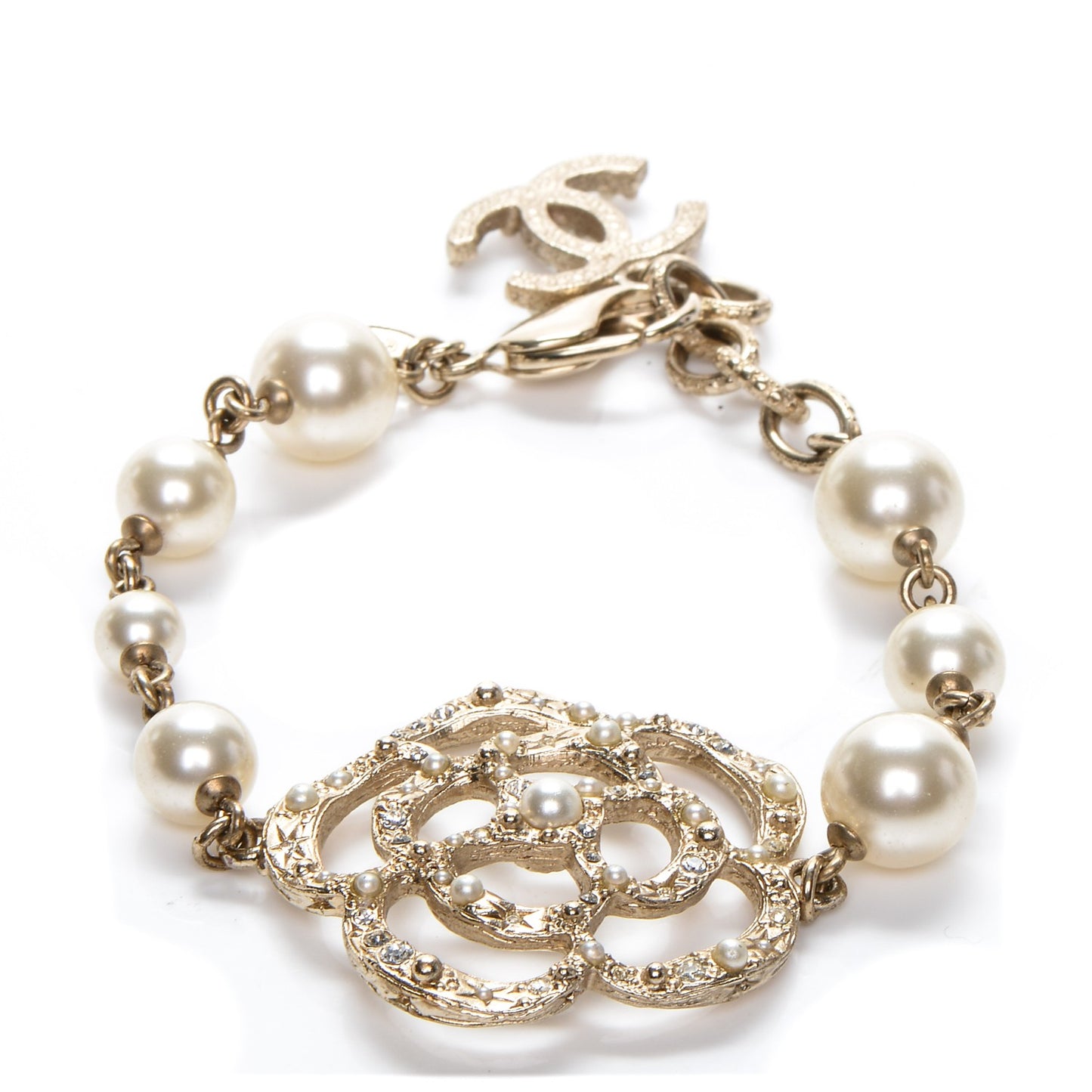 Swarovski Crystal Camellia Pearl CC Bracelet Gold