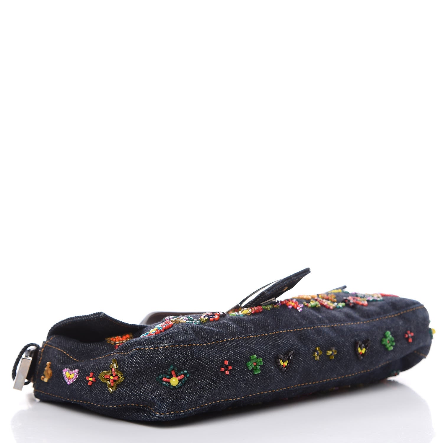 Fendi Denim Ricami Beaded Baguette Blue 4 of 12