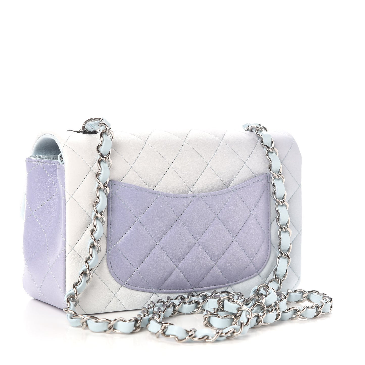 Perforated Lambskin Quilted Mini Rectangular Flap Light Blue Light Purple White