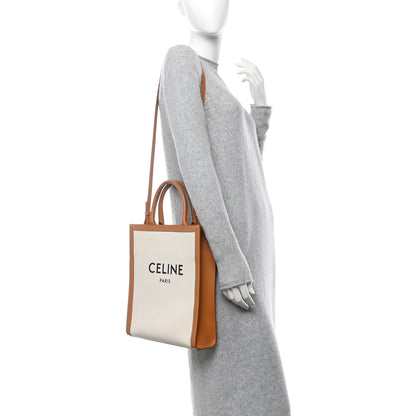 Celine Canvas Calfskin Logo Print Small Vertical Cabas Natural Tan 2 of 14