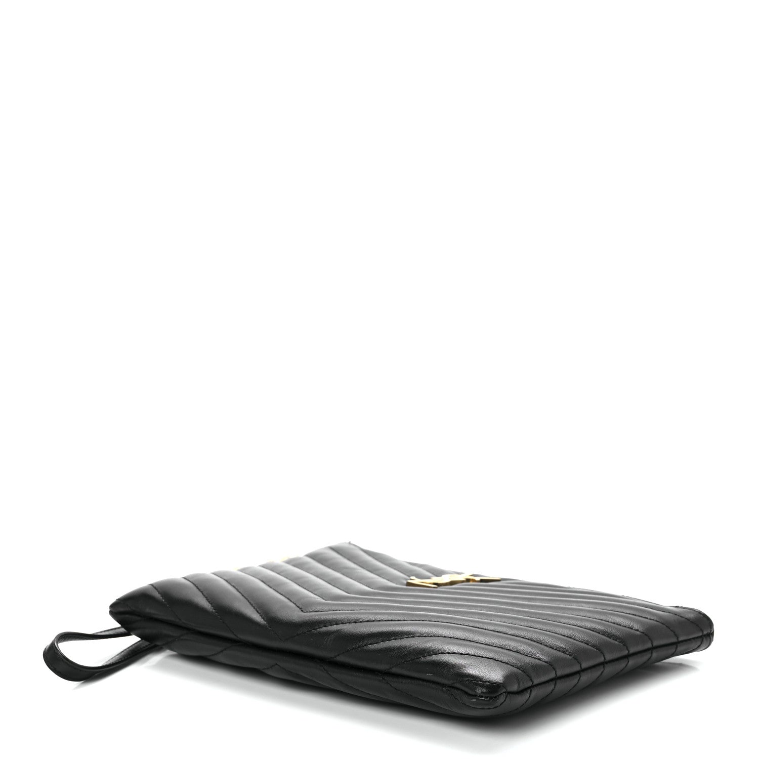 Saint Laurent Calfskin Matelasse Chevron Monogram A5 Wristlet Black 8 of 11