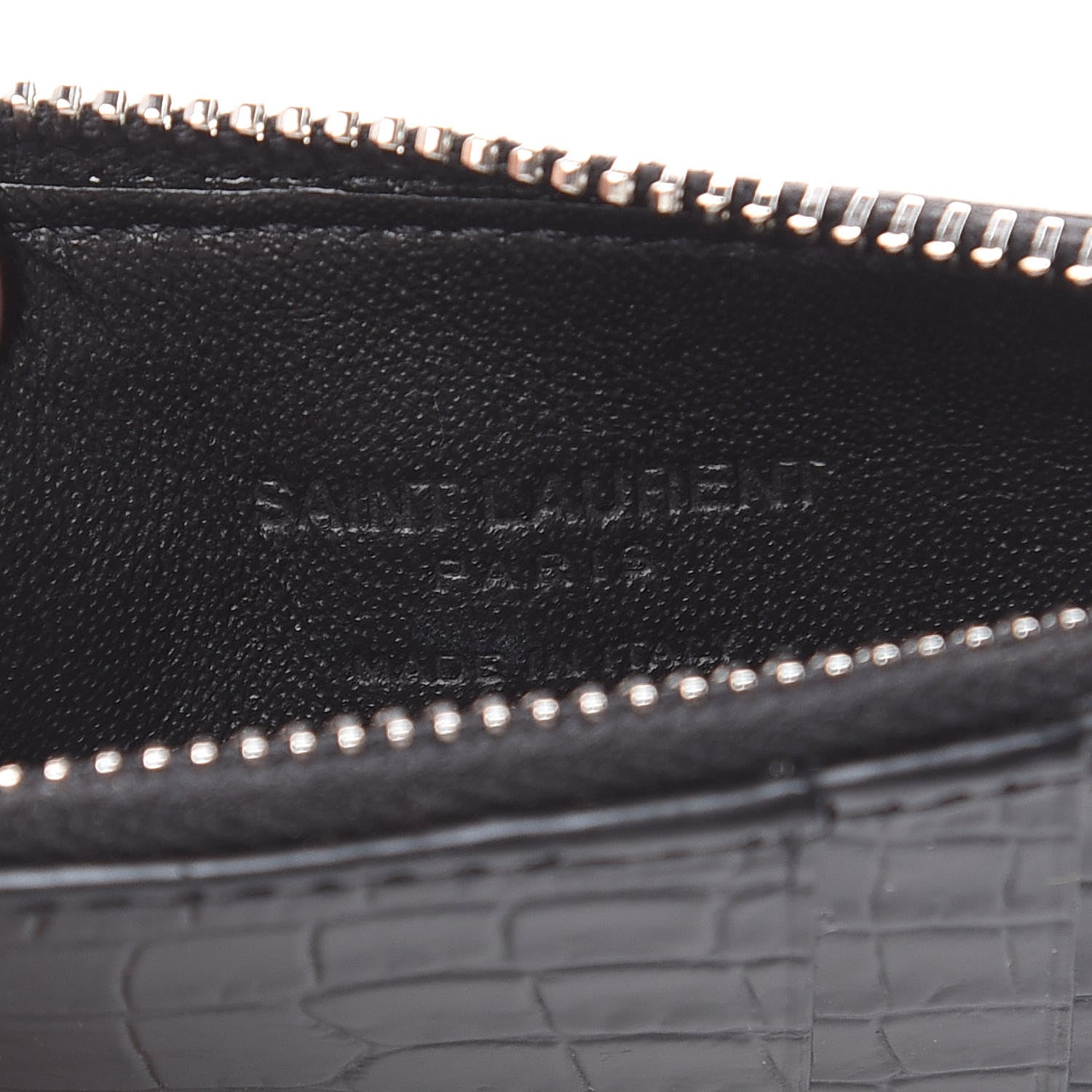 Saint Laurent Calfskin Crocodile Embossed 5 Fragments Zip Pouch Card Holder Black 5 of 6
