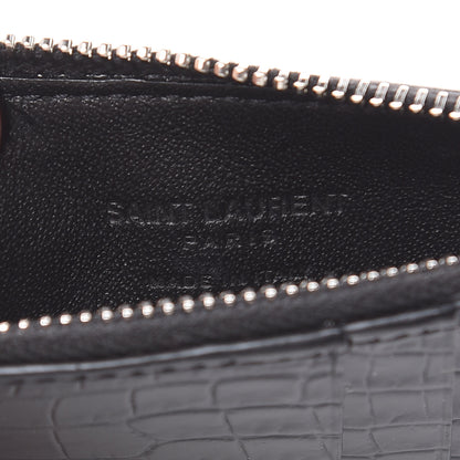 Saint Laurent Calfskin Crocodile Embossed 5 Fragments Zip Pouch Card Holder Black 5 of 6