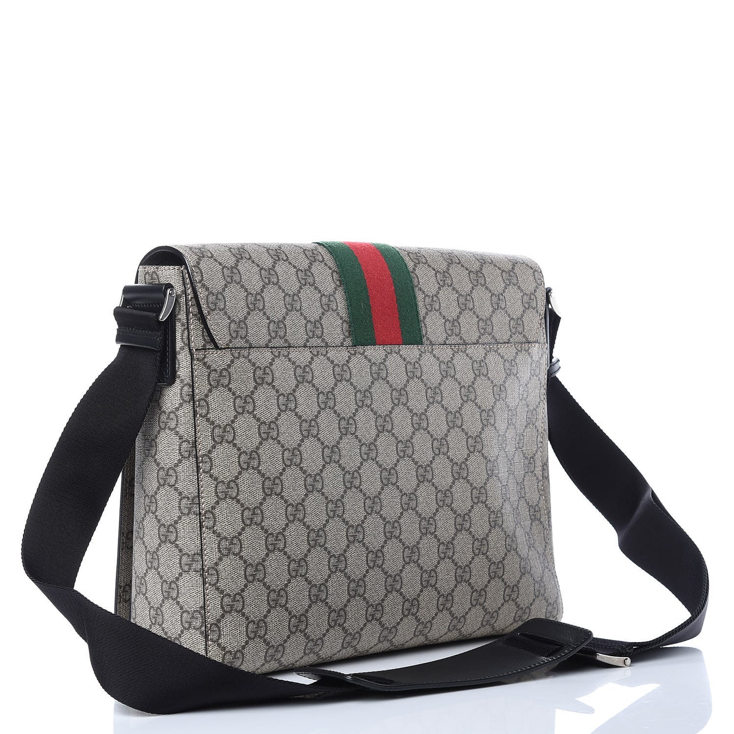 GG Supreme Monogram Web Flap Messenger Bag Black