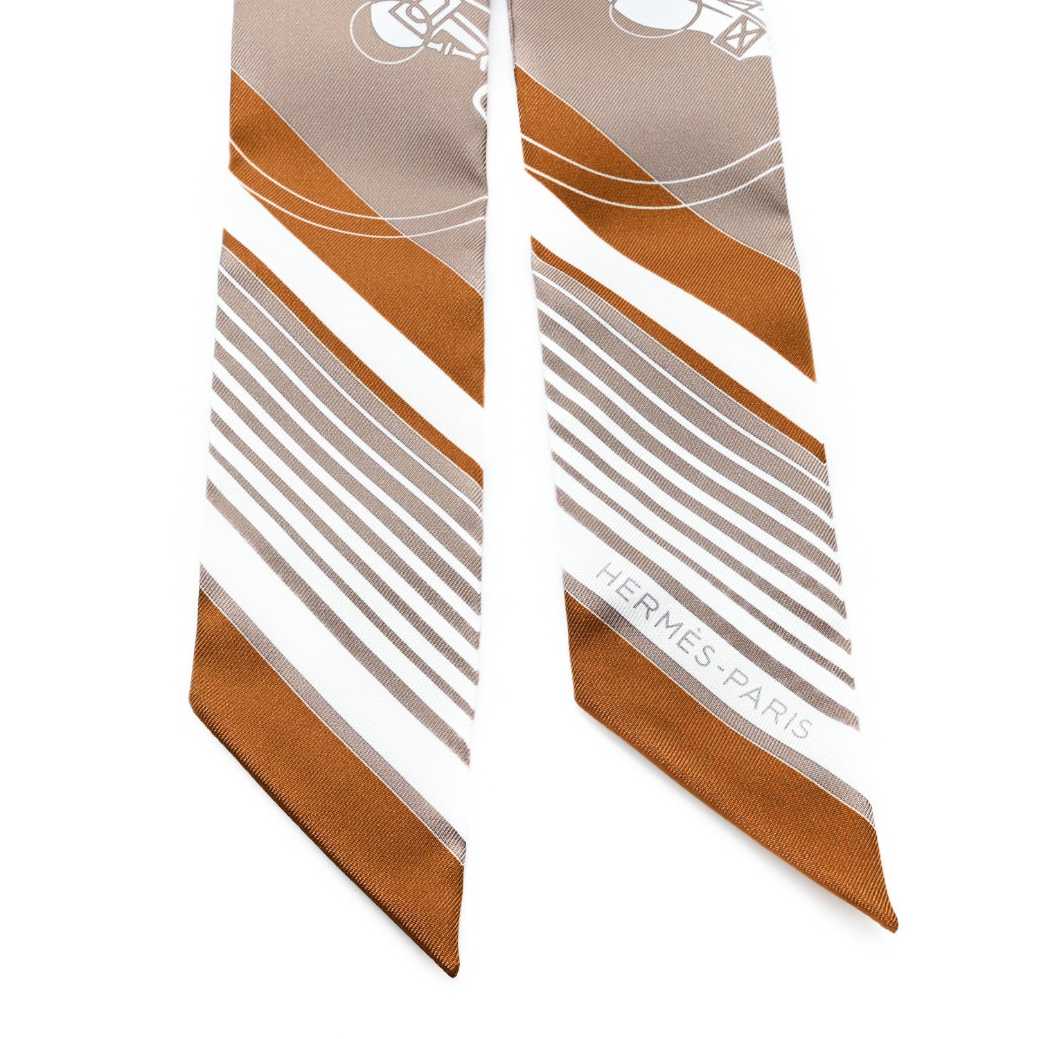 Hermes Silk Ex-Libris Twilly Beige White Caramel 2 of 3