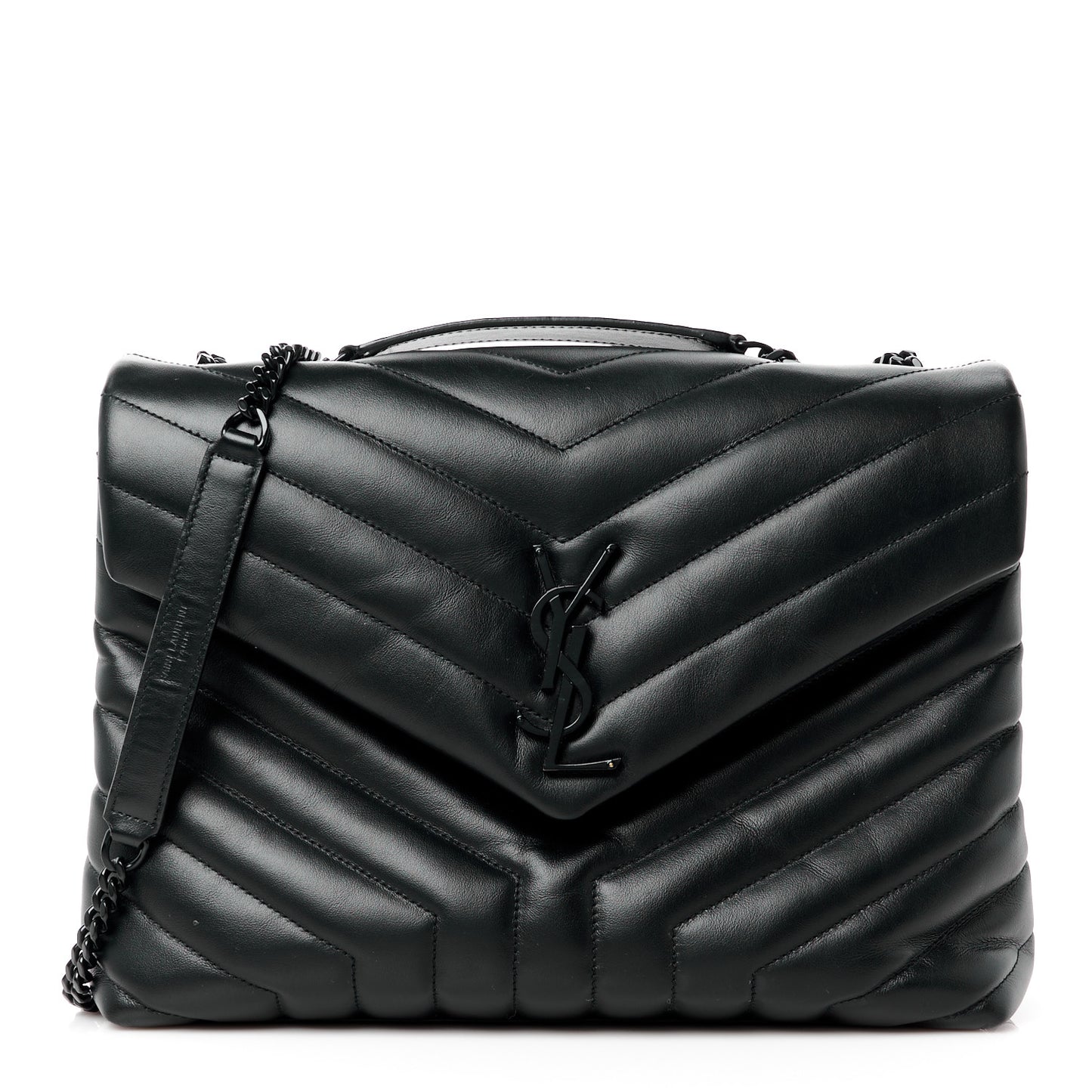 Calfskin Y Quilted Monogram Monochrome Medium Loulou Chain Satchel Black