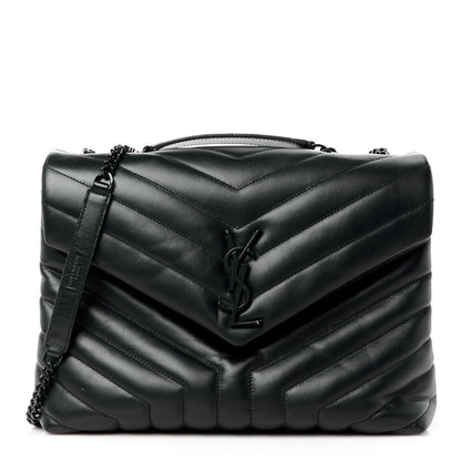 Saint Laurent Calfskin Y Quilted Monogram Monochrome Medium Loulou Chain Satchel Black 1 of 12
