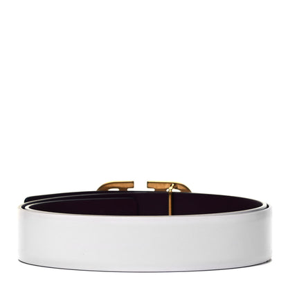 Valentino Garavani Glossy Calfskin VLogo Reversible Belt 80 32 White Black 2 of 4