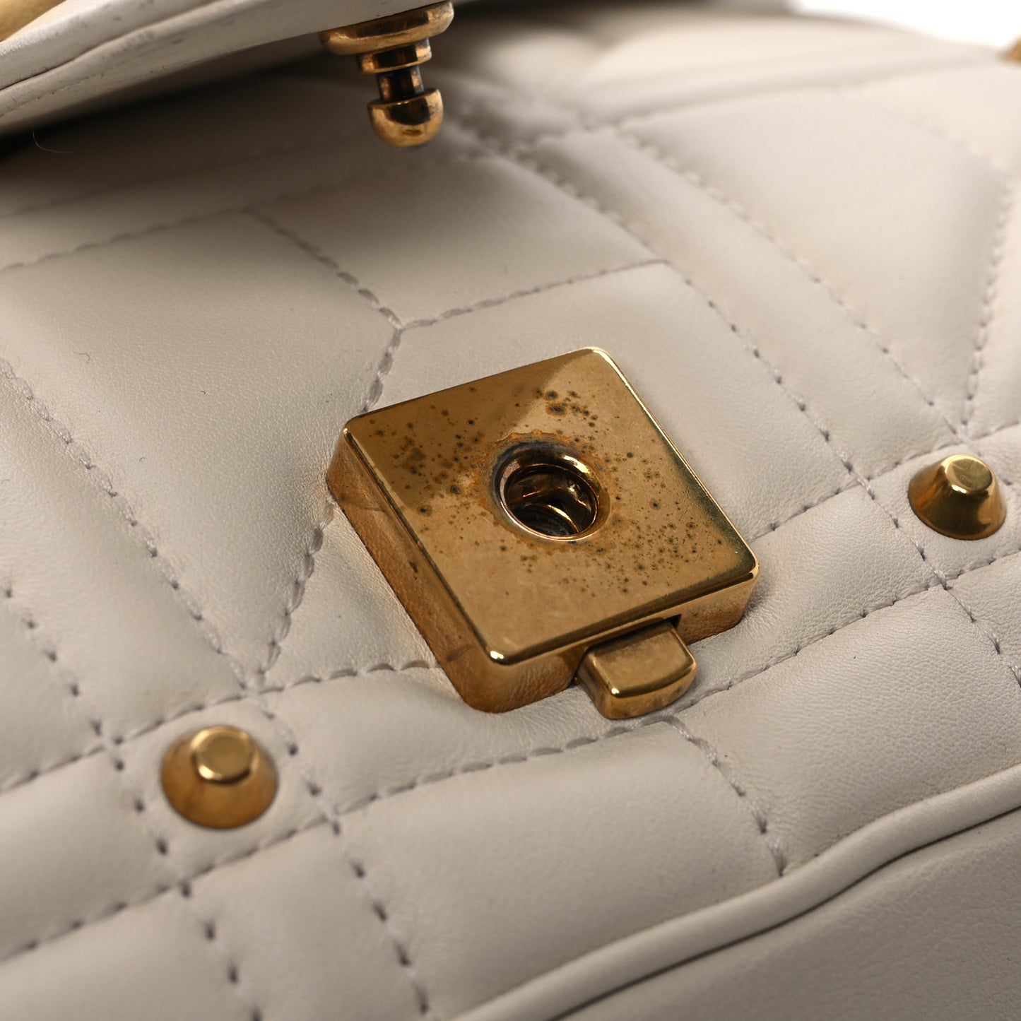 Calfskin Matelasse Studded Medium GG Marmont Shoulder Bag White