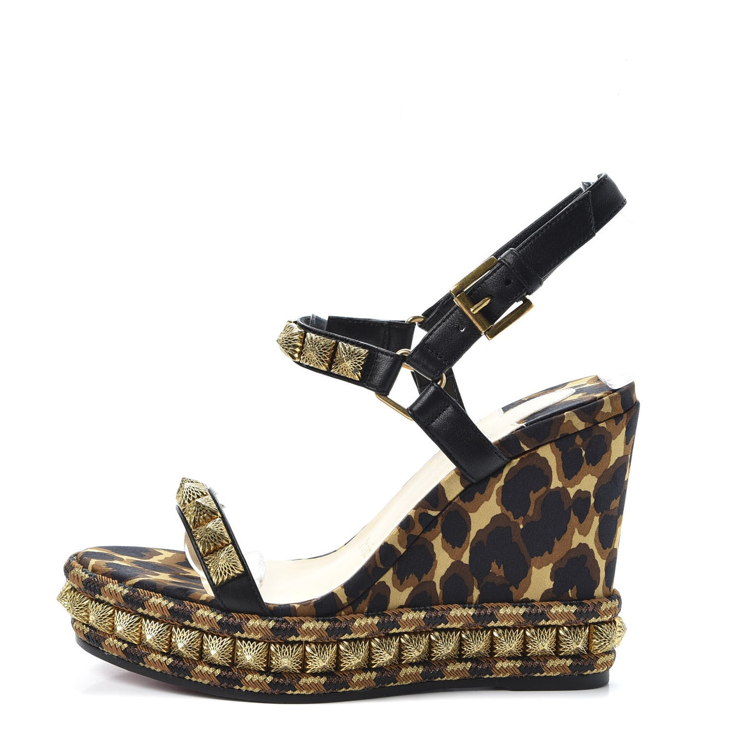 Nappa Silk Leopard Pira Ryad 110 Wedge Sandals 35 Black Marron