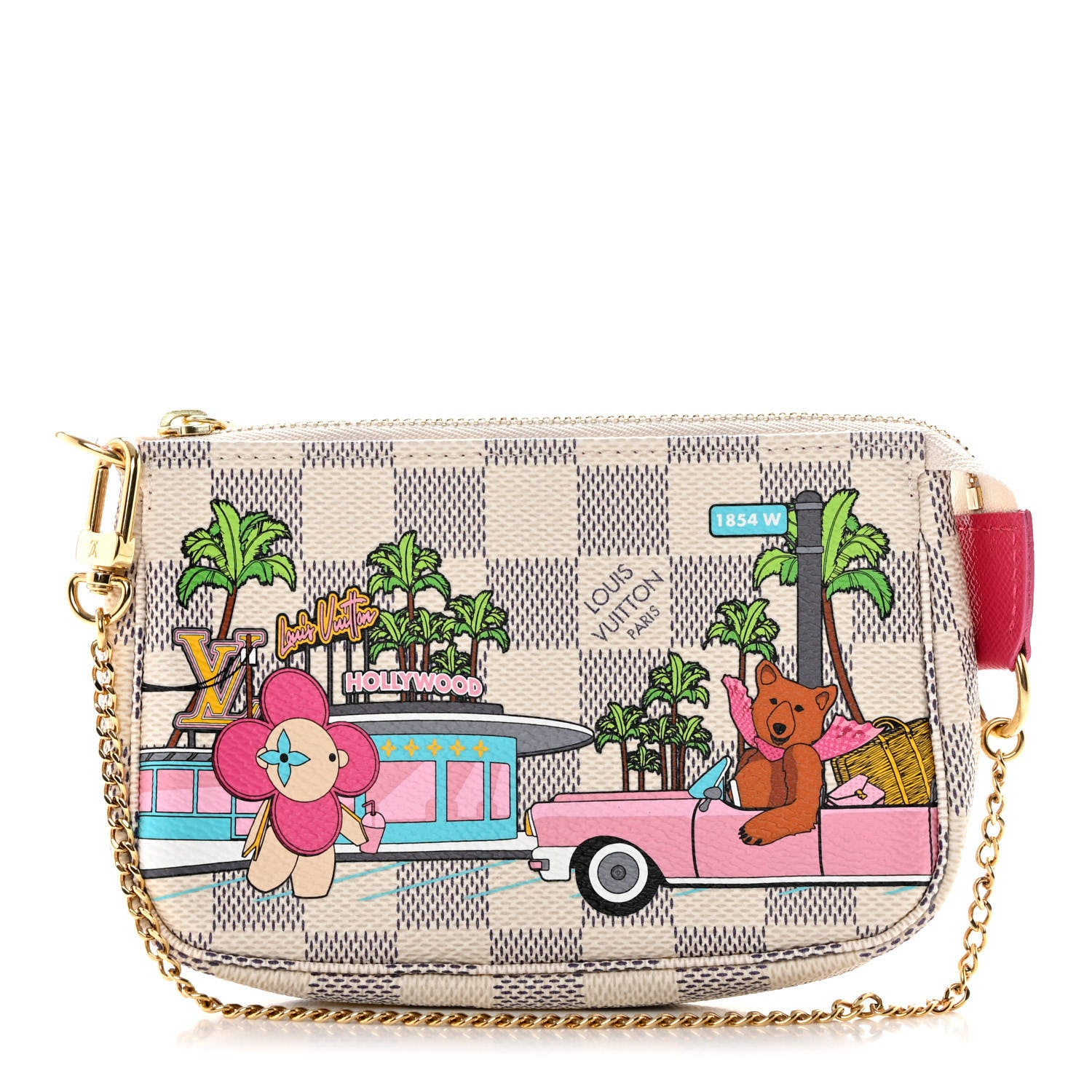 Louis Vuitton Damier Azur 2021 Christmas Animation Hollywood Mini Pochette Accessories Fuchsia 1 of 7