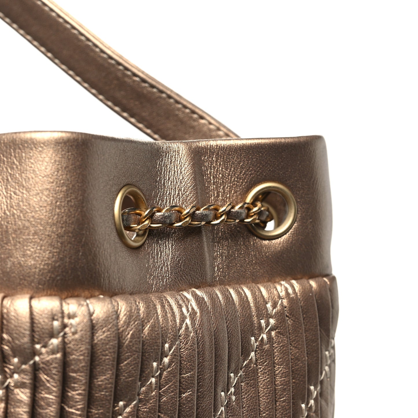 Metallic Lambskin Coco Pleats Drawstring Bag Gold