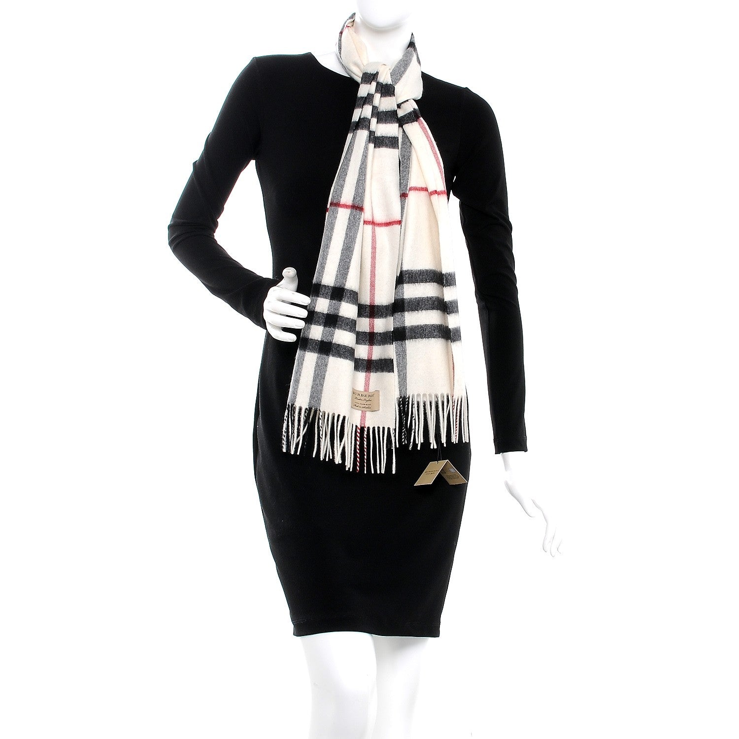 Burberry Cashmere Giant Check Fringe Scarf White 2 of 4