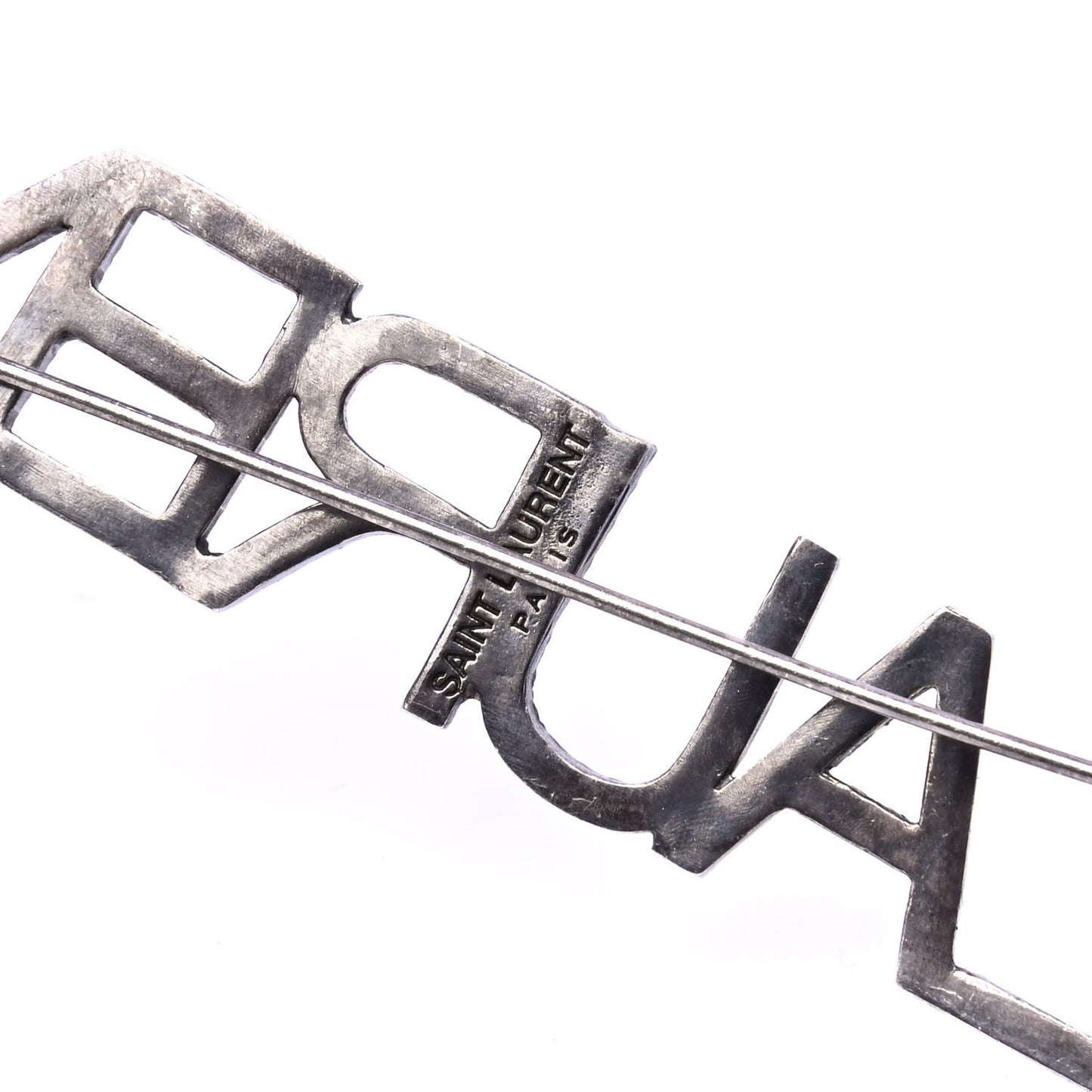 Brass Crystal Logo Brooch Set Silver