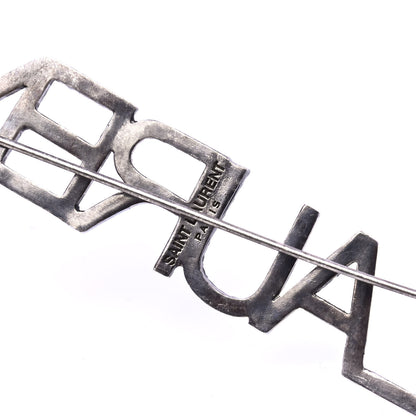 Saint Laurent Brass Crystal Logo Brooch Set Silver 4 of 5