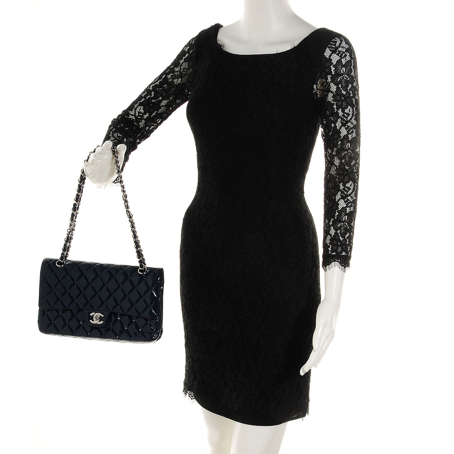 Patent Quilted Medium Double Flap Navy