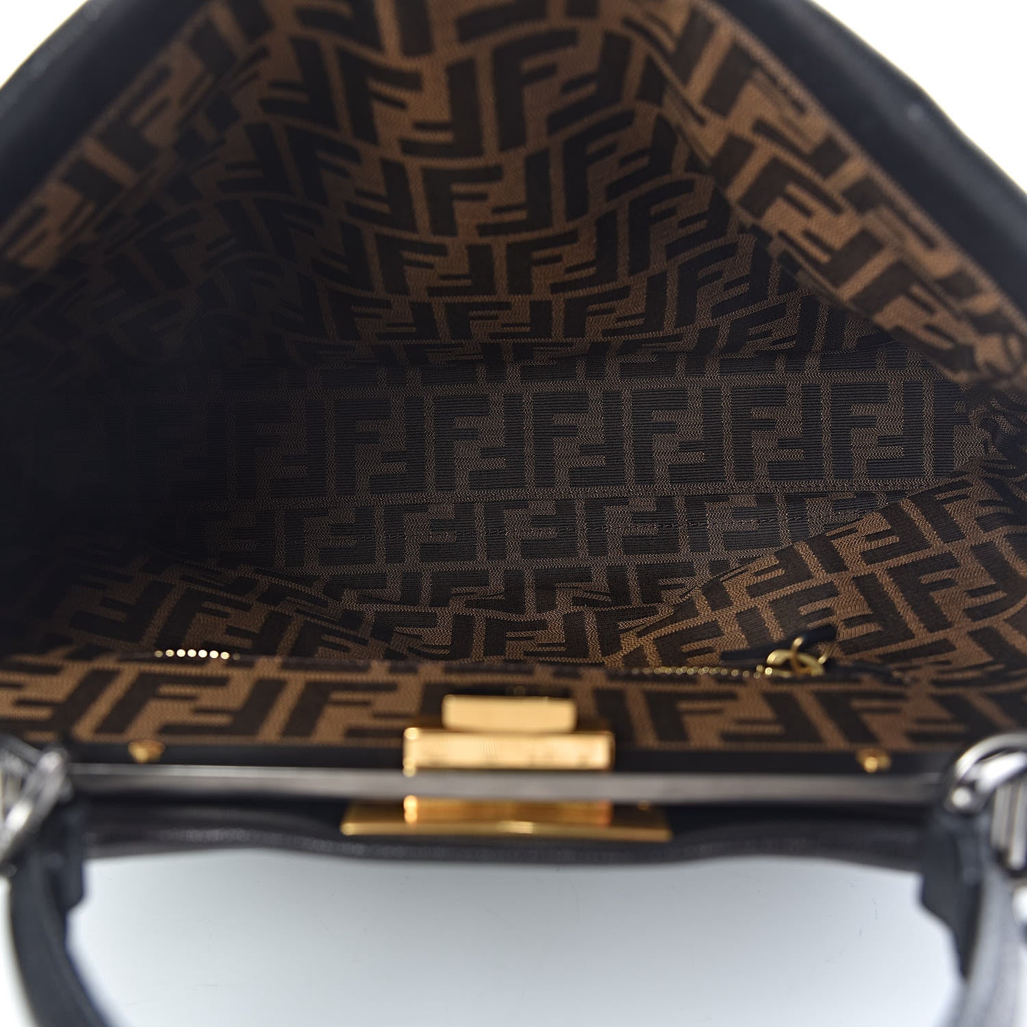 Fendi Goatskin Zucca Large Peekaboo Iconic Satchel Black Tobacco 7 of 16