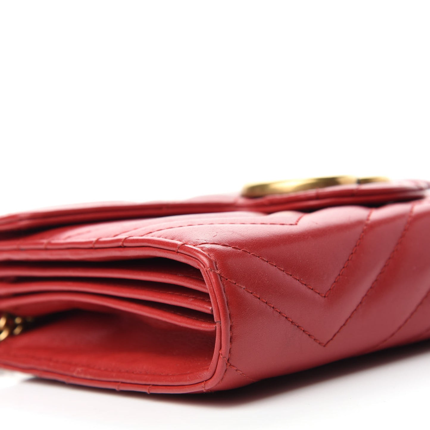 Calfskin Matelasse GG Marmont Chain Wallet Hibiscus Red