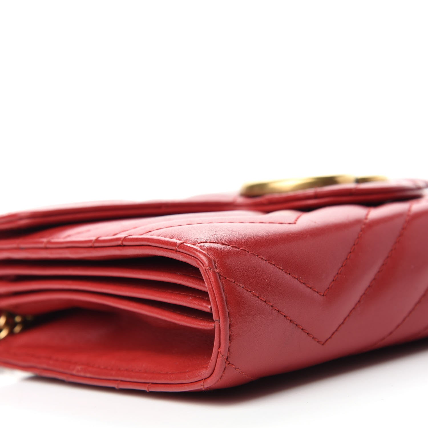 Gucci Calfskin Matelasse GG Marmont Chain Wallet Hibiscus Red 6 of 10