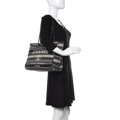 Chanel Striped Canvas Small Deauville Tote Dark Grey 2 of 10