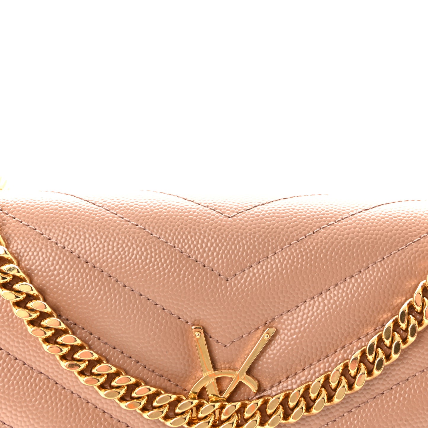 Grain De Poudre Matelasse Chevron Monogram Chain Wallet Vintage Peach