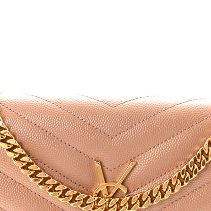 Saint Laurent Grain De Poudre Matelasse Chevron Monogram Chain Wallet Vintage Peach 7 of 9