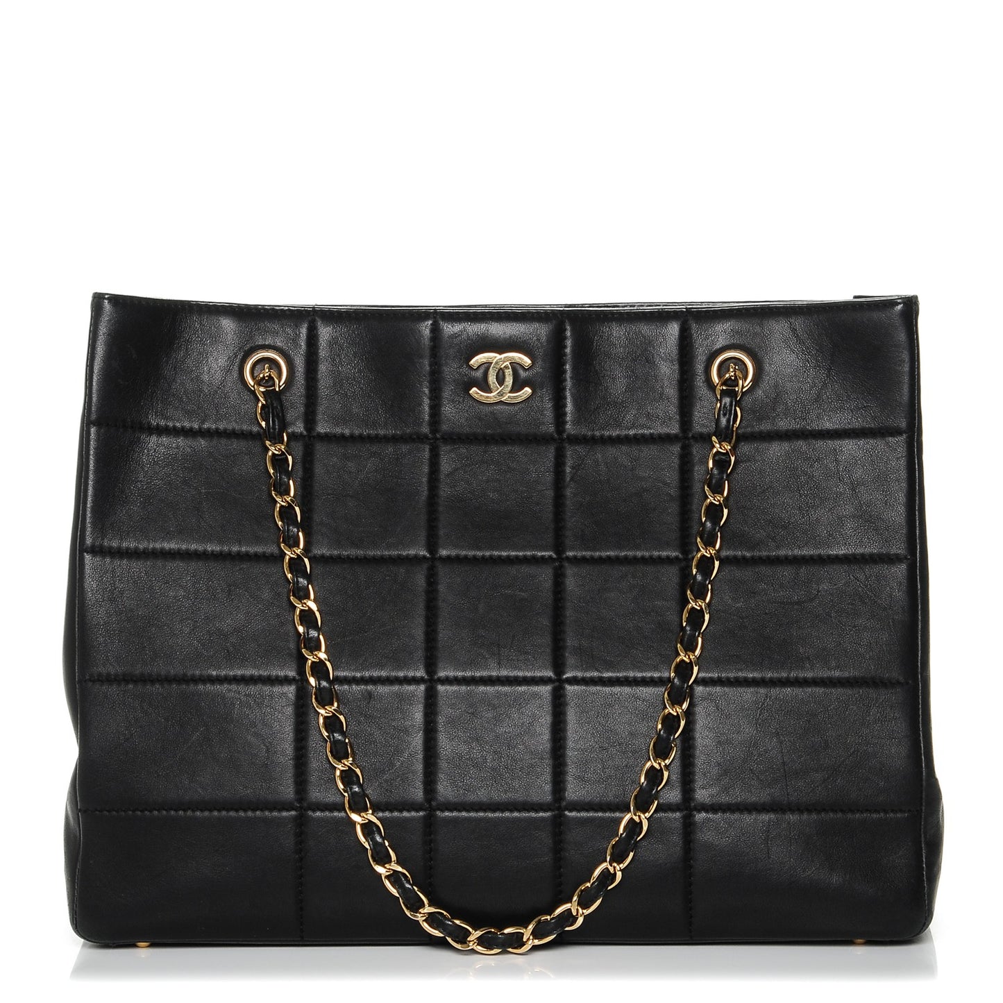Lambskin Square Stitched Tote Black