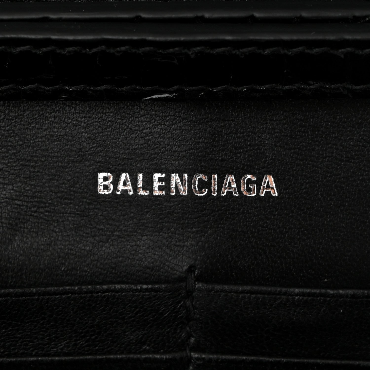 Balenciaga Shiny Calfskin Monochrome Crocodile Embossed Hourglass Chain Bag Black 6 of 13