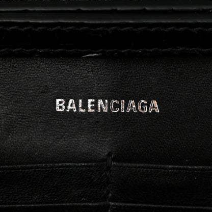 Balenciaga Shiny Calfskin Monochrome Crocodile Embossed Hourglass Chain Bag Black 6 of 13