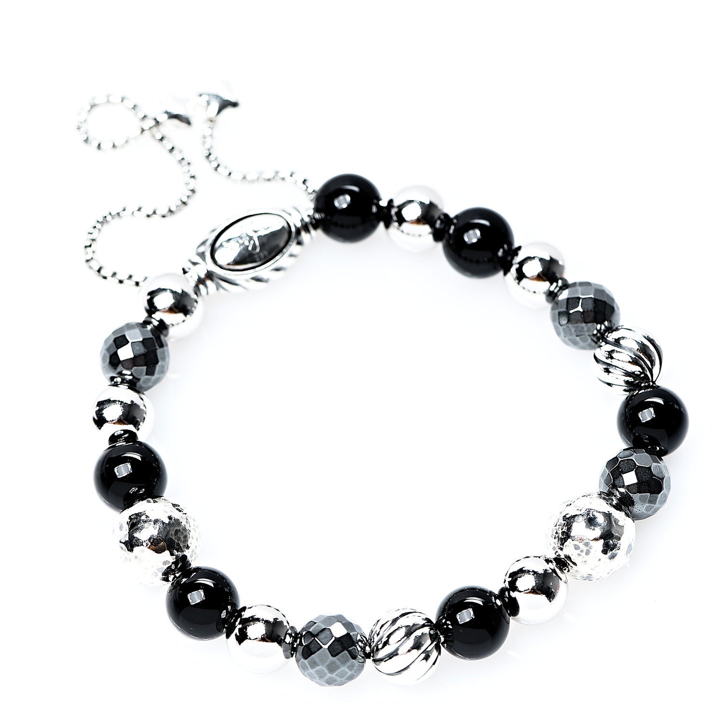 Sterling Silver Black Onyx Hematite 8mm Elements Bead Bracelet
