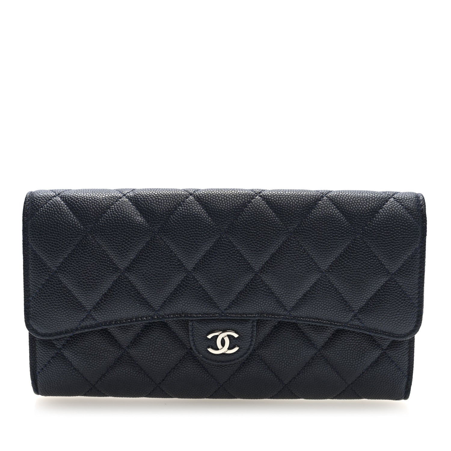 Chanel Caviar Quilted Large Gusset Flap Wallet Navy 1 of 7