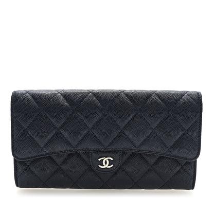 Chanel Caviar Quilted Large Gusset Flap Wallet Navy 1 of 7